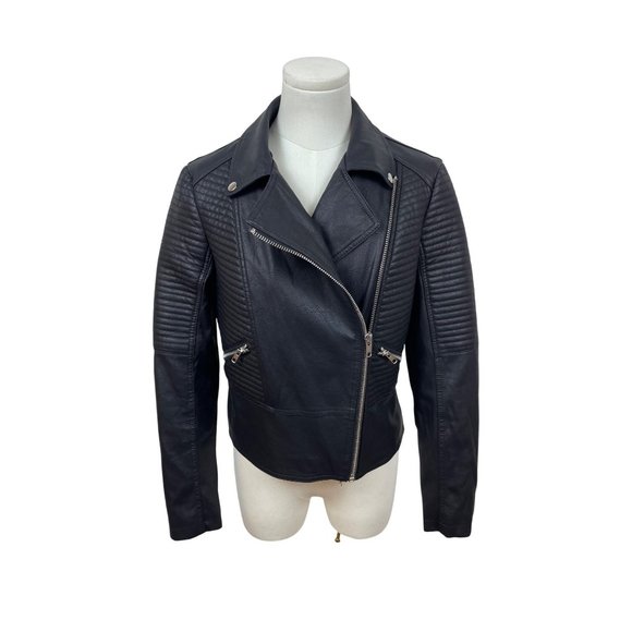 Max Studio Womens Black Jacket With Quilted Details & Silver Zipper Accents Sz M - Picture 1 of 8